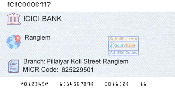 Icici Bank Limited Pillaiyar Koli Street RangiemBranch 