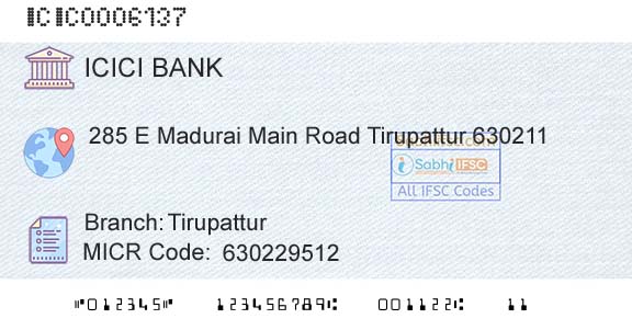 Icici Bank Limited TirupatturBranch 