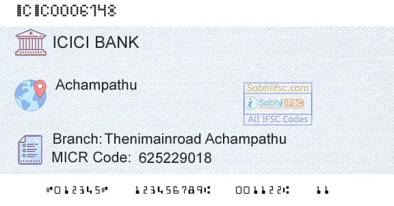 Icici Bank Limited Thenimainroad AchampathuBranch 