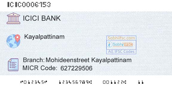 Icici Bank Limited Mohideenstreet KayalpattinamBranch 