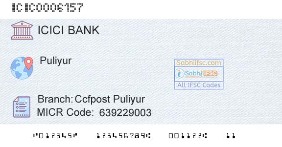 Icici Bank Limited Ccfpost PuliyurBranch 