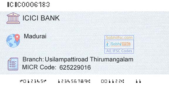 Icici Bank Limited Usilampattiroad ThirumangalamBranch 