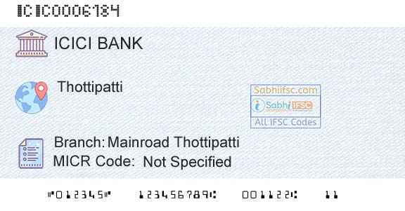 Icici Bank Limited Mainroad ThottipattiBranch 