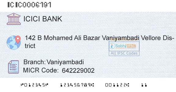 Icici Bank Limited VaniyambadiBranch 