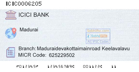 Icici Bank Limited Maduraidevakottaimainroad KeelavalavuBranch 