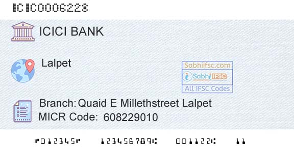 Icici Bank Limited Quaid E Millethstreet LalpetBranch 