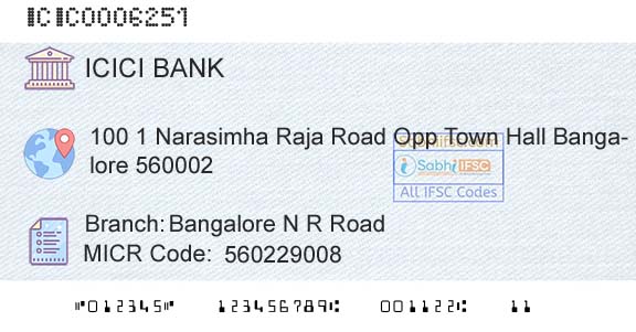 Icici Bank Limited Bangalore N R RoadBranch 