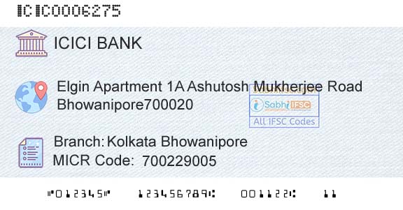 Icici Bank Limited Kolkata BhowaniporeBranch 