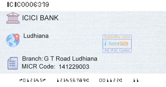 Icici Bank Limited G T Road LudhianaBranch 