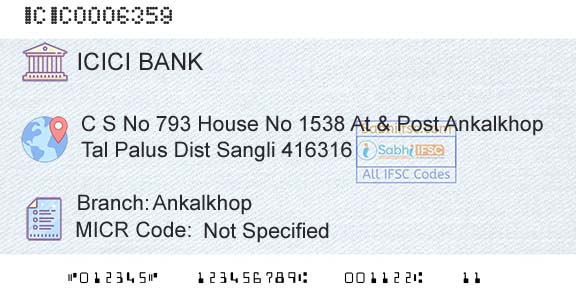 Icici Bank Limited AnkalkhopBranch 