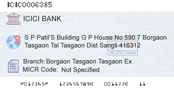 Icici Bank Limited Borgaon Tasgaon Tasgaon Ex Branch 
