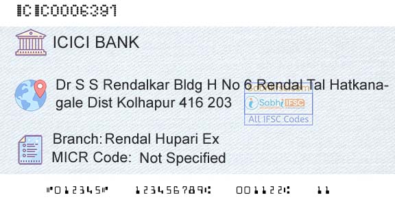 Icici Bank Limited Rendal Hupari Ex Branch 