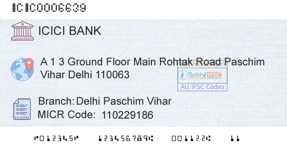 Icici Bank Limited Delhi Paschim ViharBranch 