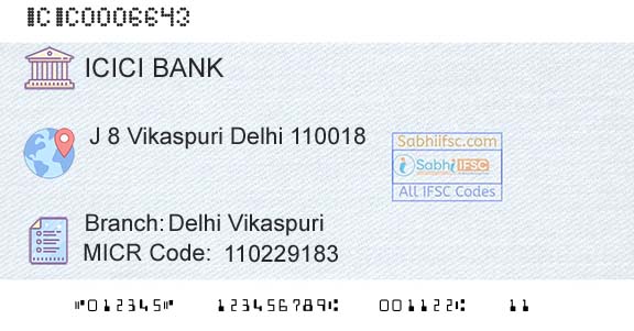 Icici Bank Limited Delhi VikaspuriBranch 
