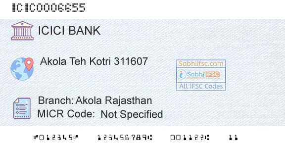 Icici Bank Limited Akola Rajasthan Branch 