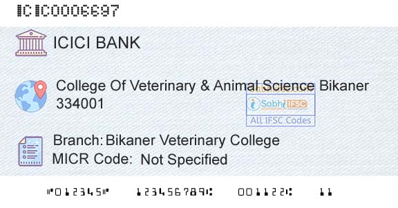 Icici Bank Limited Bikaner Veterinary CollegeBranch 