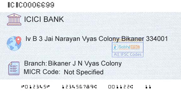 Icici Bank Limited Bikaner J N Vyas ColonyBranch 