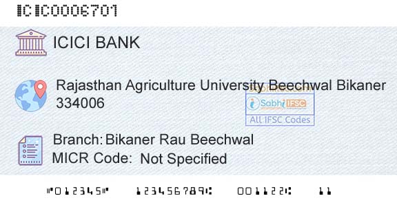 Icici Bank Limited Bikaner Rau BeechwalBranch 