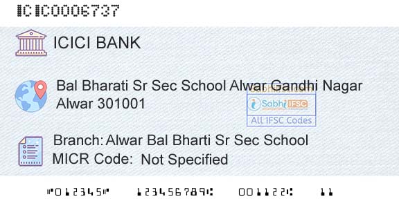 Icici Bank Limited Alwar Bal Bharti Sr Sec SchoolBranch 