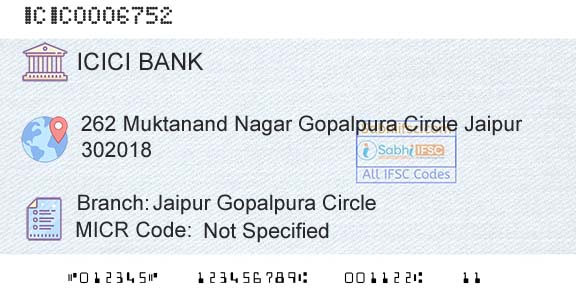 Icici Bank Limited Jaipur Gopalpura CircleBranch 