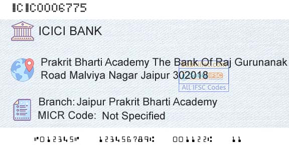 Icici Bank Limited Jaipur Prakrit Bharti AcademyBranch 