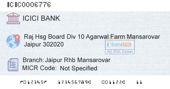 Icici Bank Limited Jaipur Rhb MansarovarBranch 