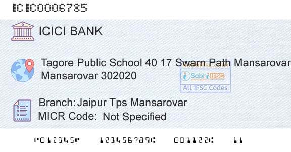 Icici Bank Limited Jaipur Tps MansarovarBranch 