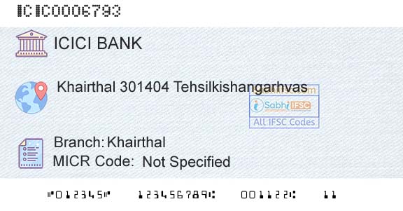 Icici Bank Limited KhairthalBranch 