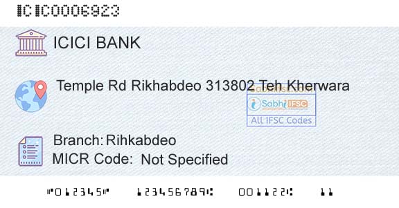 Icici Bank Limited RihkabdeoBranch 