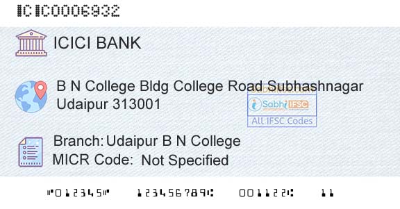 Icici Bank Limited Udaipur B N CollegeBranch 