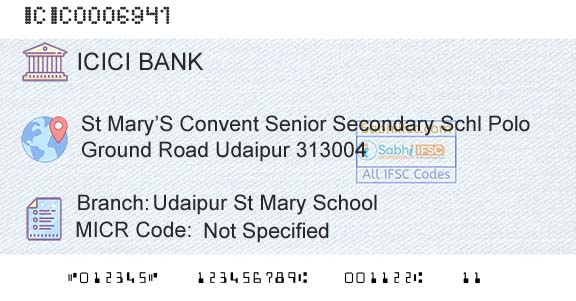 Icici Bank Limited Udaipur St Mary SchoolBranch 