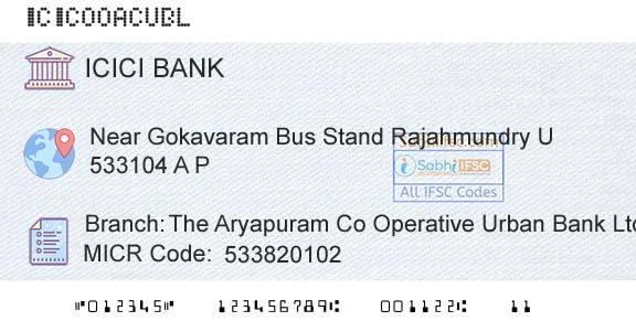 Icici Bank Limited The Aryapuram Co Operative Urban Bank LtdBranch