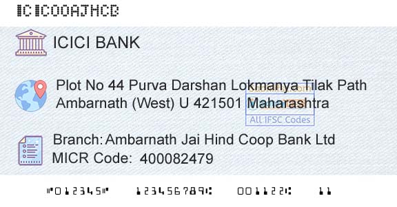 Icici Bank Limited Ambarnath Jai Hind Coop Bank LtdBranch 