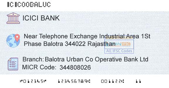 Icici Bank Limited Balotra Urban Co Operative Bank LtdBranch 