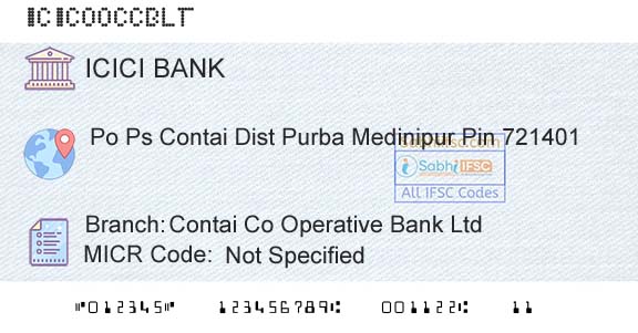 Icici Bank Limited Contai Co Operative Bank LtdBranch 