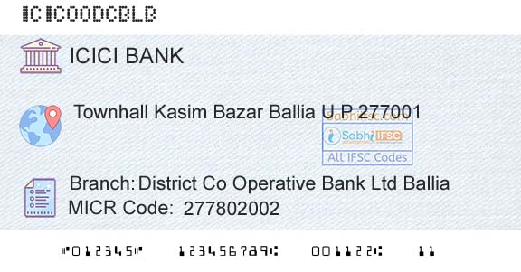 Icici Bank Limited District Co Operative Bank Ltd BalliaBranch 