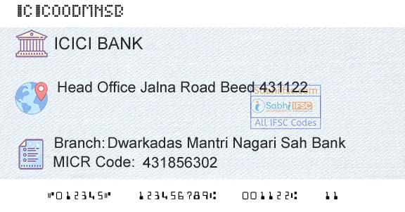 Icici Bank Limited Dwarkadas Mantri Nagari Sah BankBranch 