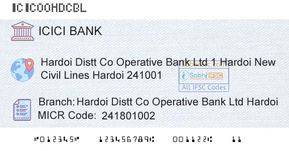 Icici Bank Limited Hardoi Distt Co Operative Bank Ltd HardoiBranch 