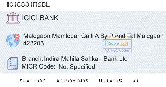 Icici Bank Limited Indira Mahila Sahkari Bank LtdBranch 