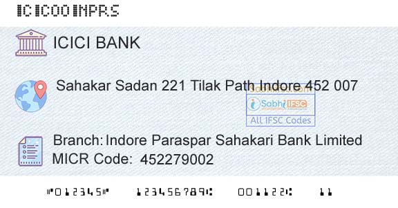 Icici Bank Limited Indore Paraspar Sahakari Bank LimitedBranch 
