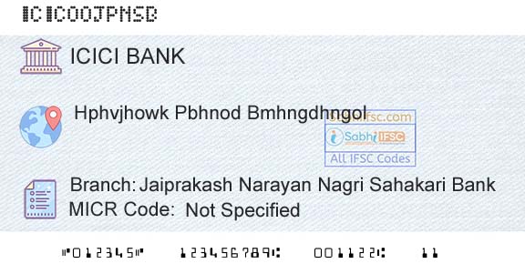 Icici Bank Limited Jaiprakash Narayan Nagri Sahakari BankBranch 