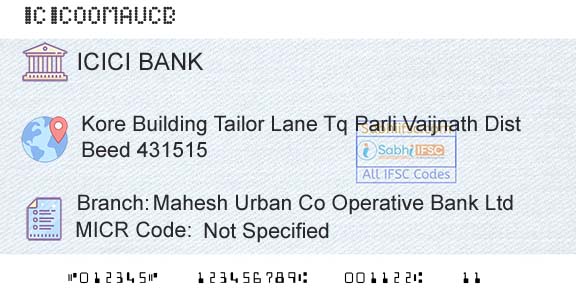 Icici Bank Limited Mahesh Urban Co Operative Bank LtdBranch 