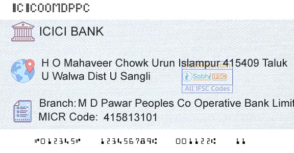 Icici Bank Limited M D Pawar Peoples Co Operative Bank LimitedBranch 