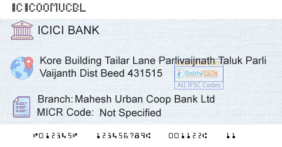 Icici Bank Limited Mahesh Urban Coop Bank LtdBranch 