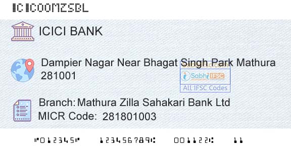 Icici Bank Limited Mathura Zilla Sahakari Bank Ltd Branch 