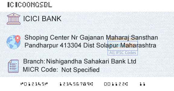 Icici Bank Limited Nishigandha Sahakari Bank LtdBranch 