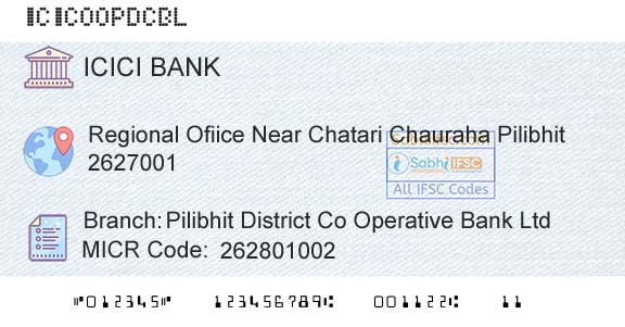 Icici Bank Limited Pilibhit District Co Operative Bank LtdBranch 
