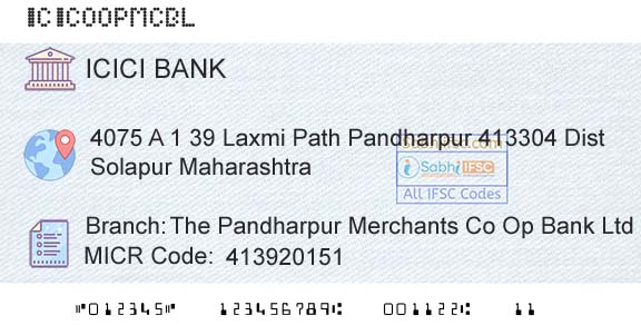 Icici Bank Limited The Pandharpur Merchants Co Op Bank Ltd PandharpurBranch 