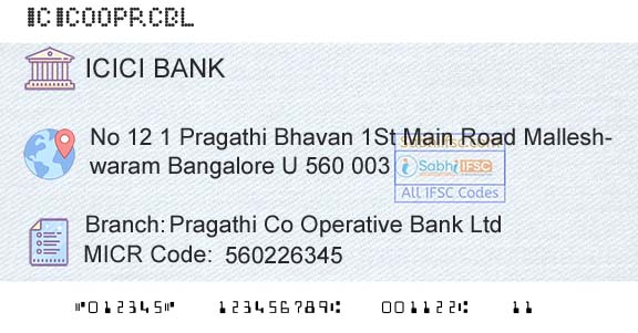 Icici Bank Limited Pragathi Co Operative Bank LtdBranch 