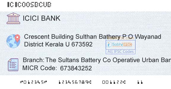 Icici Bank Limited The Sultans Battery Co Operative Urban Bank LtdBranch 
